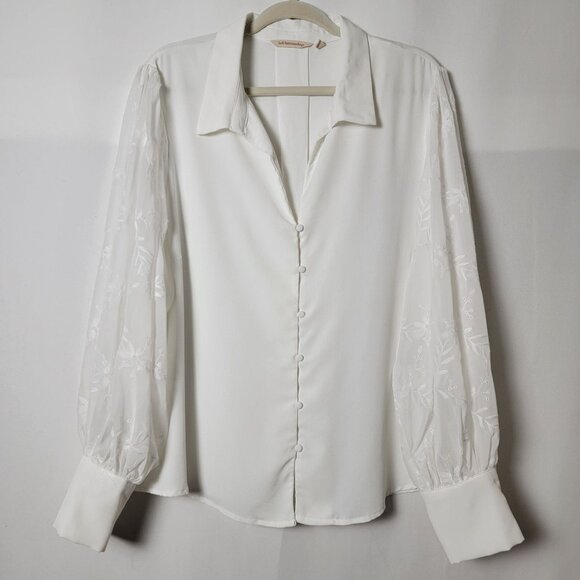Soft Surroundings Lorenza Peasant Boho Embroidered Eyelet Puff Sleeve Blouse 1X - Picture 1 of 9